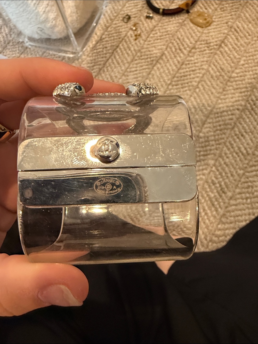 Crystal Accent Clear Cuff Bracelet - Silver Crystal - Picture 3 of 5
